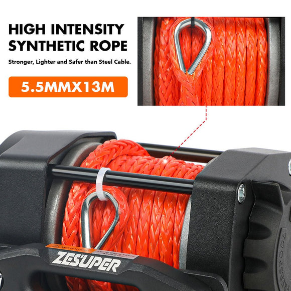 ZESUPER 12V Winch 4500LBS Electric Winch ATV Winch Synthetic Rope BOAT Trailer - RnR Galore