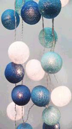 1 Set of 20 LED Blue 5cm Cotton Ball Battery Powered String Lights Christmas Gift Home Wedding Party Boys Bedroom Decoration Indoor Table Centrepiece - RnR Galore