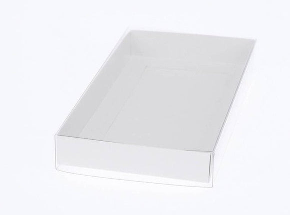 10 Pack of White Card Box - Clear Slide On Lid - 25 x 25 x 6cm - Large Beauty Product Gift Giving Hamper Tray Merch Fashion Cake Sweets Xmas - RnR Galore