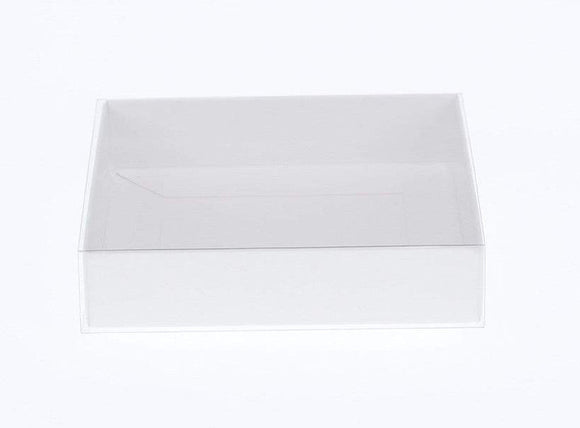 10 Pack of White Card Box - Clear Slide On Lid - 25 x 25 x 6cm - Large Beauty Product Gift Giving Hamper Tray Merch Fashion Cake Sweets Xmas - RnR Galore