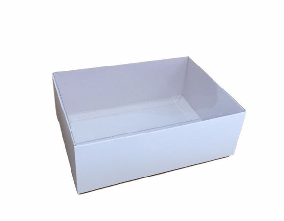 10 Pack of White Card Box - Clear Slide On Lid - 30 x 20 x 8cm - Large Beauty Product Gift Giving Hamper Tray Merch Fashion Cake Sweets Xmas - RnR Galore