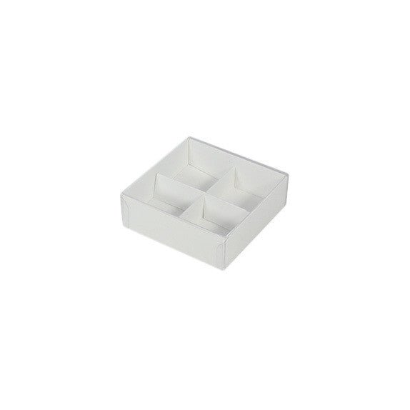 10 Pack of White Card Chocolate Sweet Soap Product Retail Gift Box - 4 Bay Compartments - Clear Slide On Lid - 8x8x3cm - RnR Galore