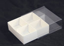 10 Pack of White Card Chocolate Sweet Soap Product Retail Gift Box - 4 Bay Compartments - Clear Slide On Lid - 8x8x3cm - RnR Galore