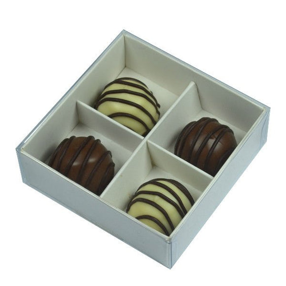 10 Pack of White Card Chocolate Sweet Soap Product Retail Gift Box - 4 Bay Compartments - Clear Slide On Lid - 8x8x3cm - RnR Galore