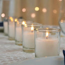 10 White Wax Clear Glass Holder Votive Candle - Wedding Event Centrepiece Table Decoration - RnR Galore