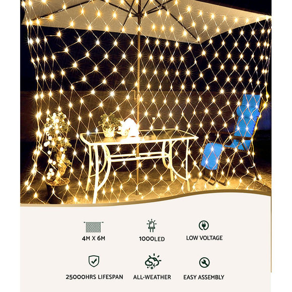 1000 LED Christmas Lights 4mx6m Net String Light Warm White Jingle Jollys - RnR Galore