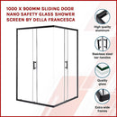 1000 x 900mm Sliding Door Nano Safety Glass Shower Screen By Della Francesca - RnR Galore