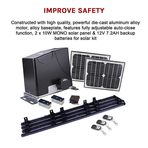 1000KG Auto Solar Slide Sliding Gate Opener Automatic w 4m Rail - RnR Galore