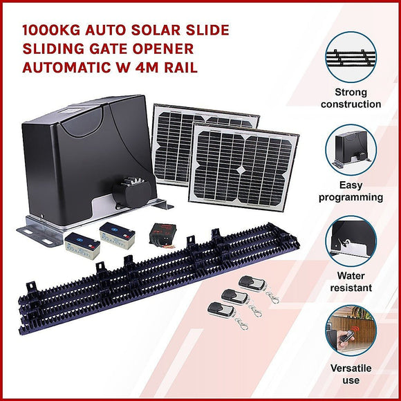 1000KG Auto Solar Slide Sliding Gate Opener Automatic w 4m Rail - RnR Galore