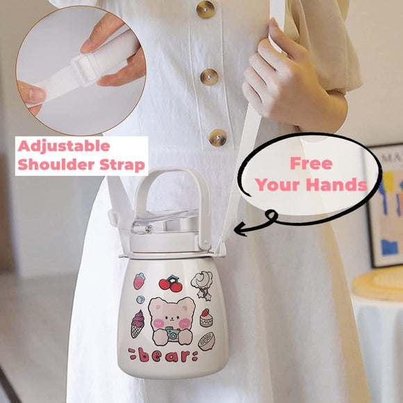 1000ml Large Water Bottle Stainless Steel Straw Water Jug with FREE Sticker Packs (Pink) - RnR Galore