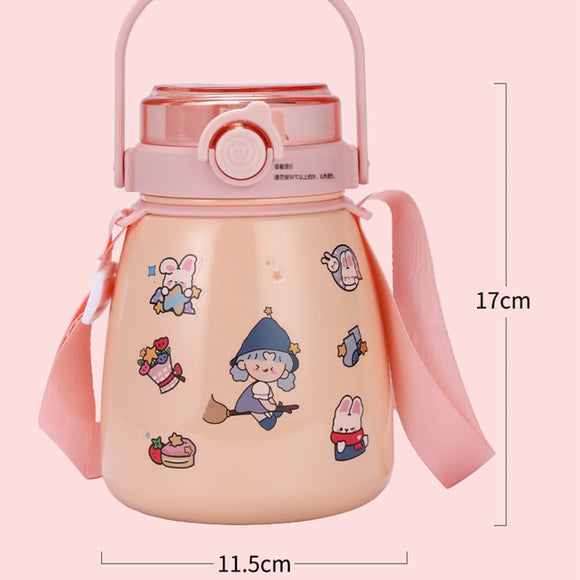 1000ml Large Water Bottle Stainless Steel Straw Water Jug with FREE Sticker Packs (Pink) - RnR Galore