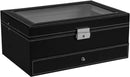 12 Slot PU Leather Lockable Watch and Jewelry Storage Boxes (Black) - RnR Galore