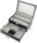 12 Slot PU Leather Lockable Watch and Jewelry Storage Boxes (Black) - RnR Galore