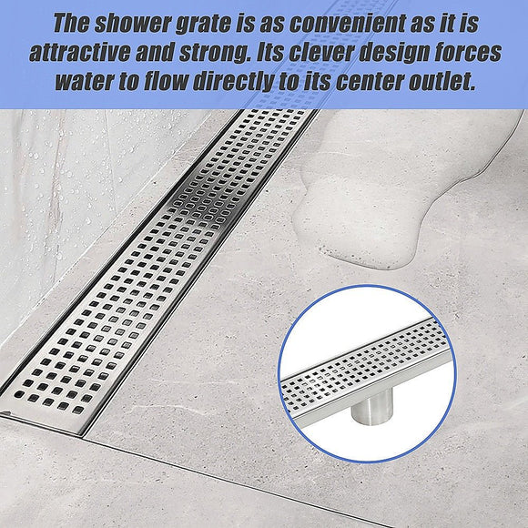 1200mm Bathroom Shower Stainless Steel Grate Drain w/Centre outlet Floor Waste Square Pattern - RnR Galore
