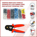 1200Pcs Bootlace Ferrule Crimper kit 0.25 - 10mm2 Cord End Ratchet Crimping Tool - RnR Galore