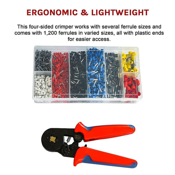 1200Pcs Bootlace Ferrule Crimper kit 0.25 - 10mm2 Cord End Ratchet Crimping Tool - RnR Galore