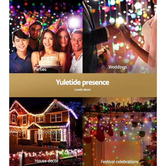 12.5M Christmas Lights Solar Icicle String Light Multi Colour Jingle Jollys - RnR Galore
