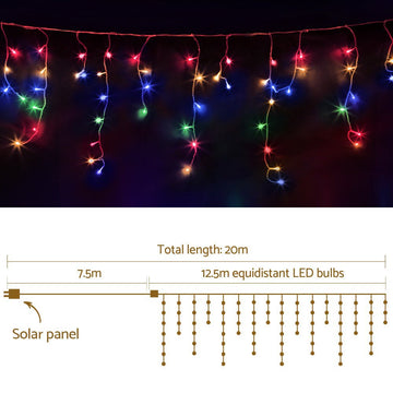 12.5M Christmas Lights Solar Icicle String Light Multi Colour Jingle Jollys - RnR Galore