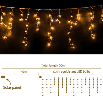 12.5M Christmas Lights Solar Icicle String Light Warm White Jingle Jollys - RnR Galore