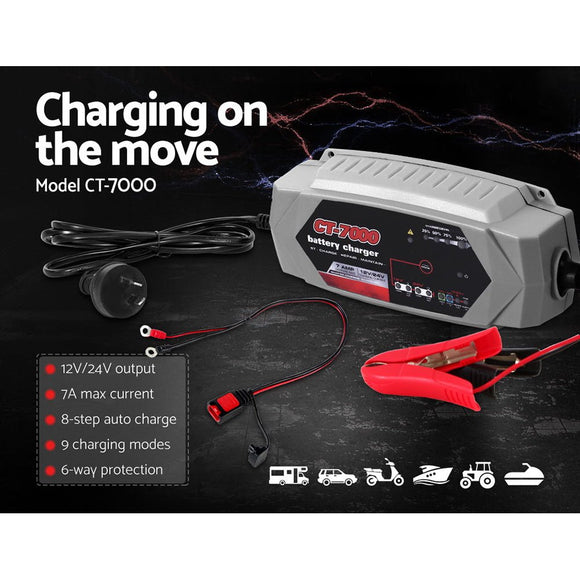 12V Automotive Car Battery Charger 24V 7Amp Vehicle Truck Chargers AGM - RnR Galore