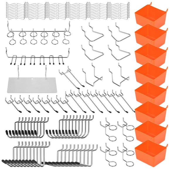 142Pc Pegboard Hooks Set Peg board Hanger Assortment Storage Trays Organizer Bin - RnR Galore