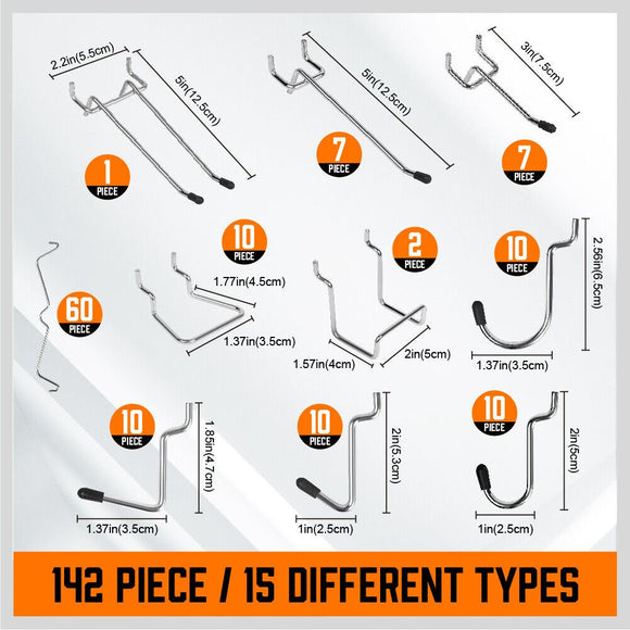 142Pc Pegboard Hooks Set Peg board Hanger Assortment Storage Trays Organizer Bin - RnR Galore