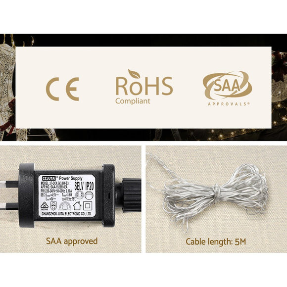 1.5M Christmas Lights Reindeer 100 LED Decorations Jingle Jollys - RnR Galore