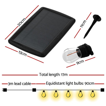 17m Solar Festoon Lights Outdoor LED String Light Christmas Party Decor 2pcs - RnR Galore