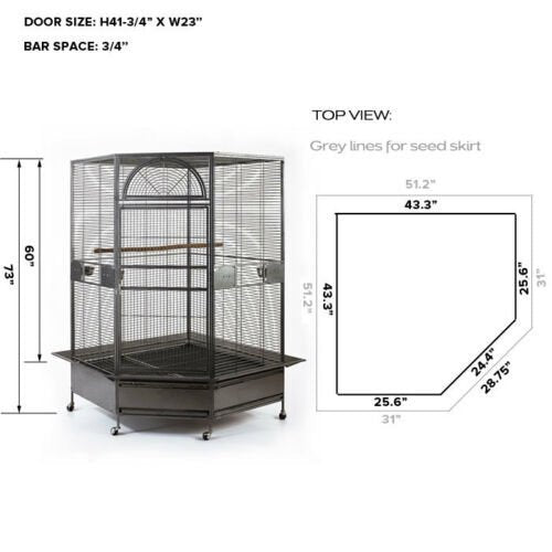 185cm XXL Corner Bird Cage Pet Parrot Aviary Perch Castor Wheel - RnR Galore