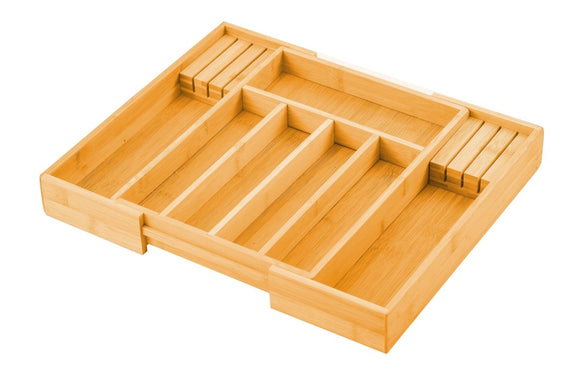2 Pack Large Capacity Bamboo Expandable Drawer Organizer with Knife Block Holder for Home Kitchen Utensils - RnR Galore