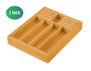 2 Pack Large Capacity Bamboo Expandable Drawer Organizer with Knife Block Holder for Home Kitchen Utensils - RnR Galore