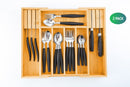 2 Pack Large Capacity Bamboo Expandable Drawer Organizer with Knife Block Holder for Home Kitchen Utensils - RnR Galore