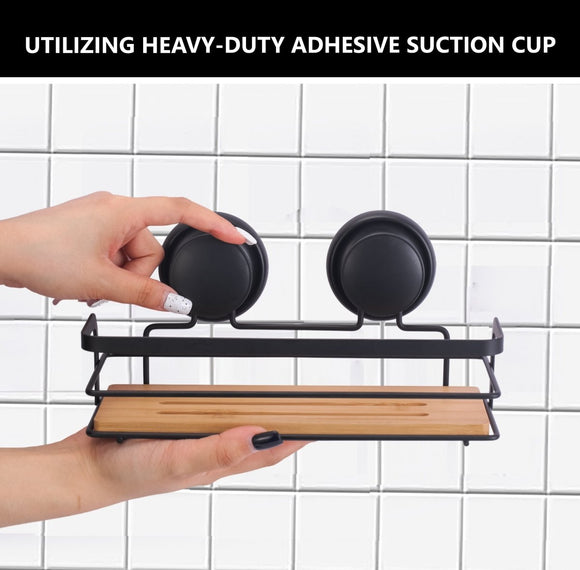 2 Pack Rectangular Bamboo Corner Shower Caddy Shelf Basket Rack with Premium Vacuum Suction Cup No - Drilling for Bathroom and Kitchen - RnR Galore