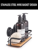 2 Pack Rectangular Bamboo Corner Shower Caddy Shelf Basket Rack with Premium Vacuum Suction Cup No - Drilling for Bathroom and Kitchen - RnR Galore