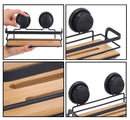 2 Pack Rectangular Bamboo Corner Shower Caddy Shelf Basket Rack with Premium Vacuum Suction Cup No - Drilling for Bathroom and Kitchen - RnR Galore