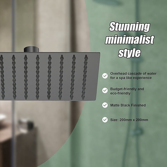 200mm Shower Head Square 304SS Electroplated Matte Black Finish - RnR Galore