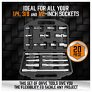 20Pc Socket Extension & Adaptor Set Flexible Joint Reducer Combination Drive Kit - RnR Galore