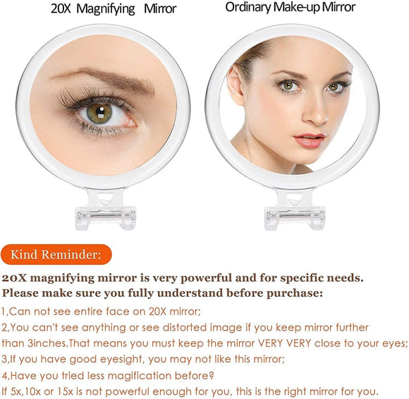 20X Magnifying Hand Mirror Two Sided Use for Makeup Application, Tweezing, and Blackhead/Blemish Removal (15 cm) - RnR Galore