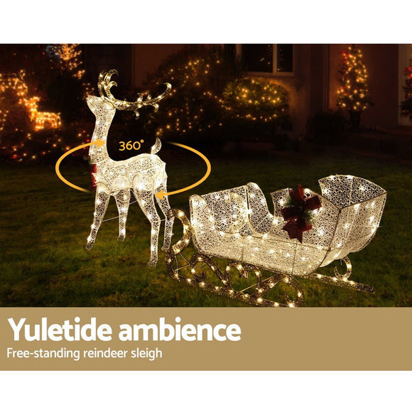 215 LED Christmas Lights Reindeer Sleigh Decorations Jingle Jollys - RnR Galore