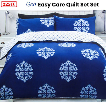 225TC Geo Damask Cotton Rich Easy Care Quilt Cover Set King - RnR Galore