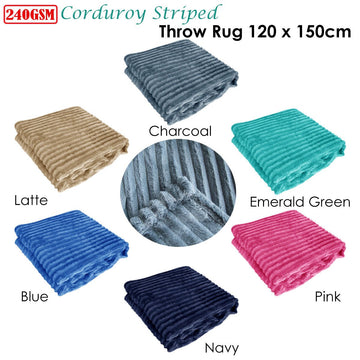 240GSM Corduroy Striped Throw Rug Charcoal - RnR Galore