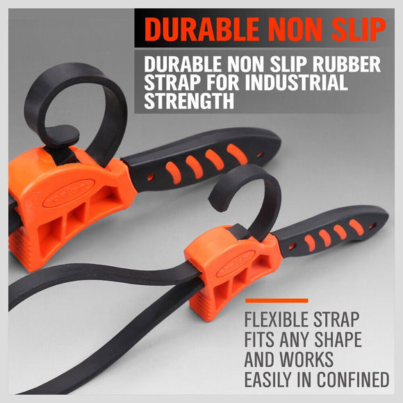 2Pc Adjustable Strap Wrench Rubber Belt Spanner Multi - Purpose Jar Opener Filter - RnR Galore