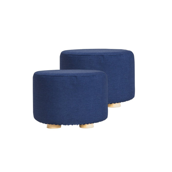 2X Fabric Ottoman Round Wooden Leg Foot Stool - DARK BLUE - RnR Galore