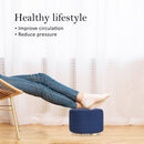 2X Fabric Ottoman Round Wooden Leg Foot Stool - DARK BLUE - RnR Galore