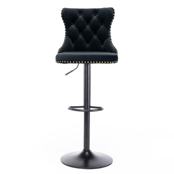 2x Height Adjustable Swivel Bar Stool Velvet Nailhead Barstool with Footrest - RnR Galore