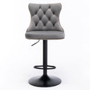 2x Height Adjustable Swivel Bar Stool Velvet Nailhead Barstool with Footrest - RnR Galore