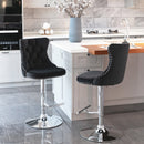 2x Height Adjustable Swivel Bar Stool Velvet Studs Barstool with Footrest and Chromed Base - Black - RnR Galore