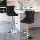 2x Height Adjustable Swivel Bar Stool Velvet Studs Barstool with Footrest and Chromed Base - Black - RnR Galore