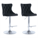 2x Height Adjustable Swivel Bar Stool Velvet Studs Barstool with Footrest and Chromed Base - Black - RnR Galore