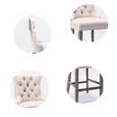 2X Velvet Bar Stools with Studs Trim Wooden Legs Tufted Dining Chairs Kitchen - RnR Galore
